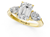 Yellow gold Three-Stone Emerald Diamond Ring with Pear Side Stones in Four-Prong Setting_73