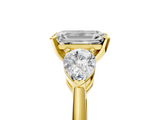 Yellow gold Three-Stone Emerald Diamond Ring with Pear Side Stones in Four-Prong Setting_77