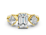Yellow gold Three-Stone Emerald and Princess Cut Diamond Ring with Channel Band and Four-Prong Setting_16