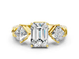 Yellow gold Three-Stone Emerald and Princess Cut Diamond Ring with Channel Band and Four-Prong Setting_28