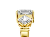 Yellow gold Three-Stone Emerald and Princess Cut Diamond Ring with Channel Band and Four-Prong Setting_33