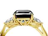 Yellow gold Three-Stone Fancy Black Asscher Cut Brilliant Diamond Solitaire Ring with Tapered Band and Four-Prong Setting_10