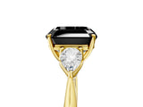 Yellow gold Three-Stone Fancy Black Asscher Cut Brilliant Diamond Solitaire Ring with Tapered Band and Four-Prong Setting_11