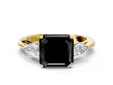 Yellow gold Three-Stone Fancy Black Asscher Cut Brilliant Diamond Solitaire Ring with Tapered Band and Four-Prong Setting_6