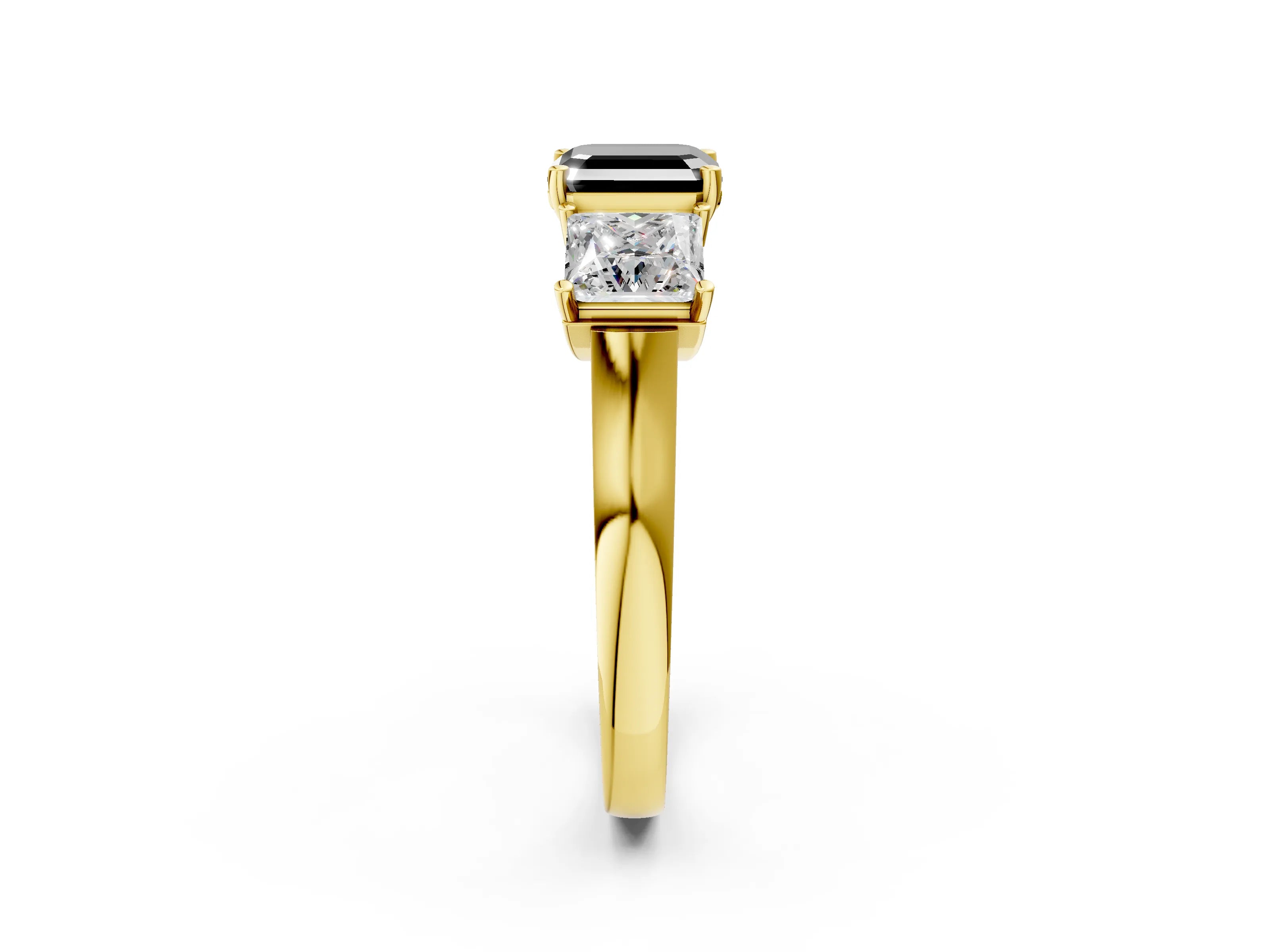 Yellow gold Three-Stone Fancy Black Asscher Cut Brilliant Diamond Trellis Ring with Comfort Fit Band_2