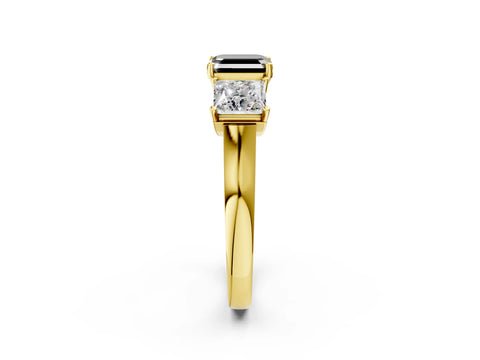 Yellow gold Three-Stone Fancy Black Asscher Cut Brilliant Diamond Trellis Ring with Comfort Fit Band_2