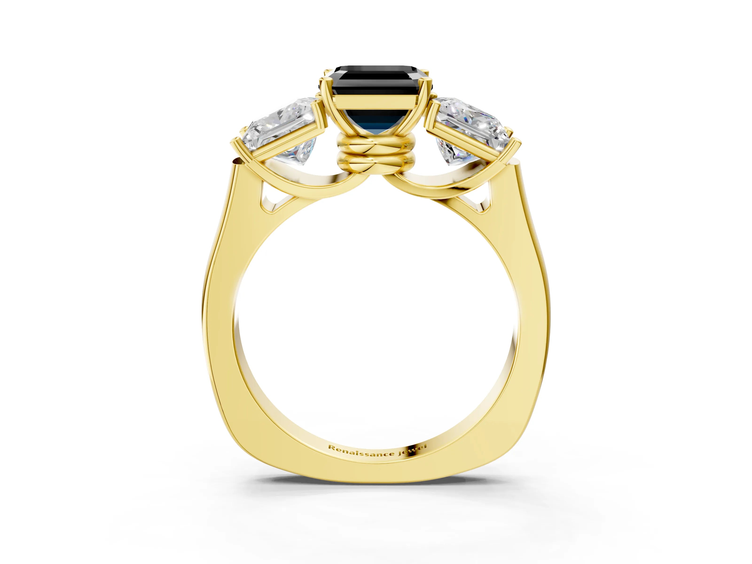 Yellow gold Three-Stone Fancy Black Asscher Cut Brilliant Diamond Trellis Ring with Comfort Fit Band_3