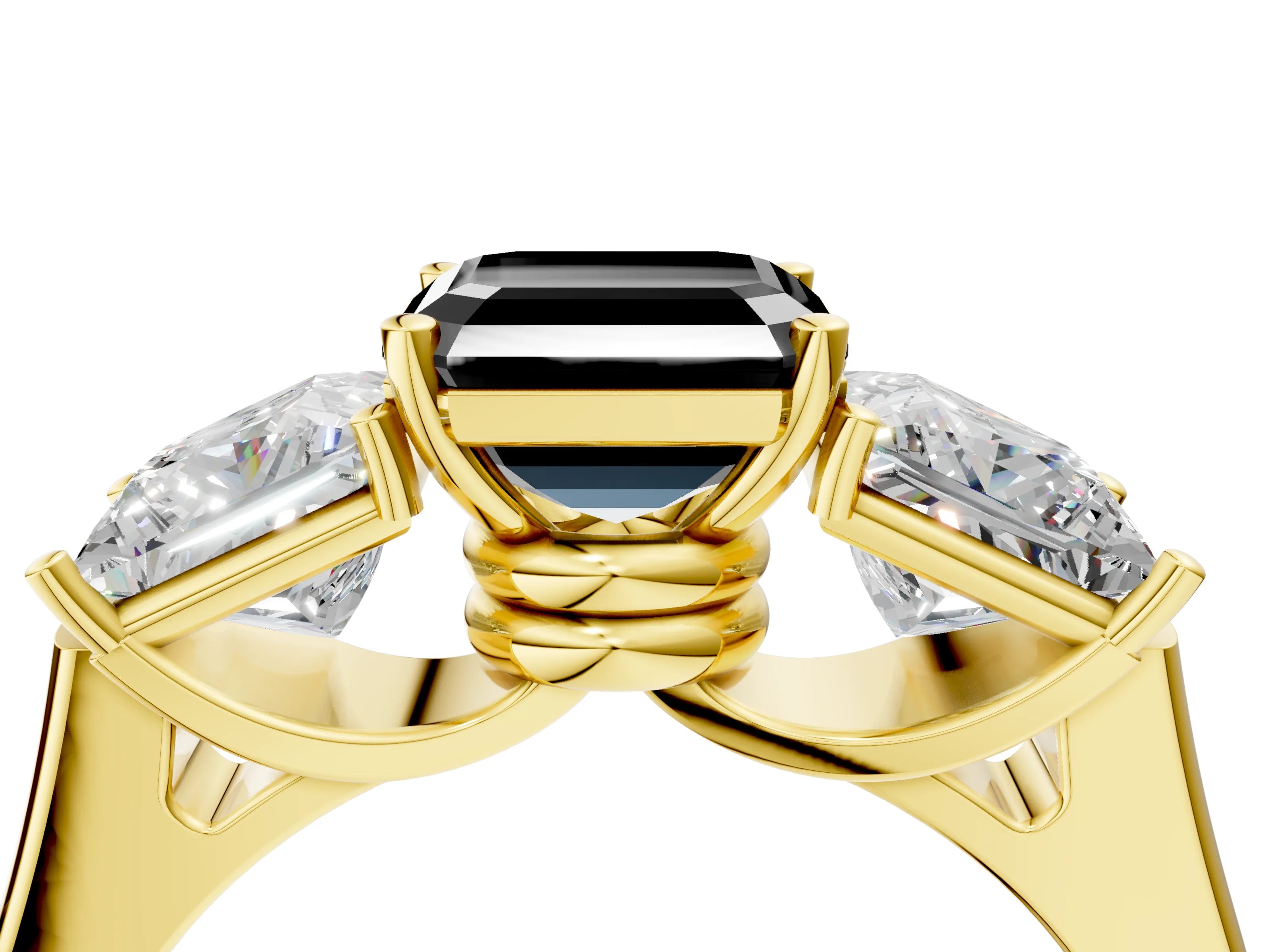 Yellow gold Three-Stone Fancy Black Asscher Cut Brilliant Diamond Trellis Ring with Comfort Fit Band_4