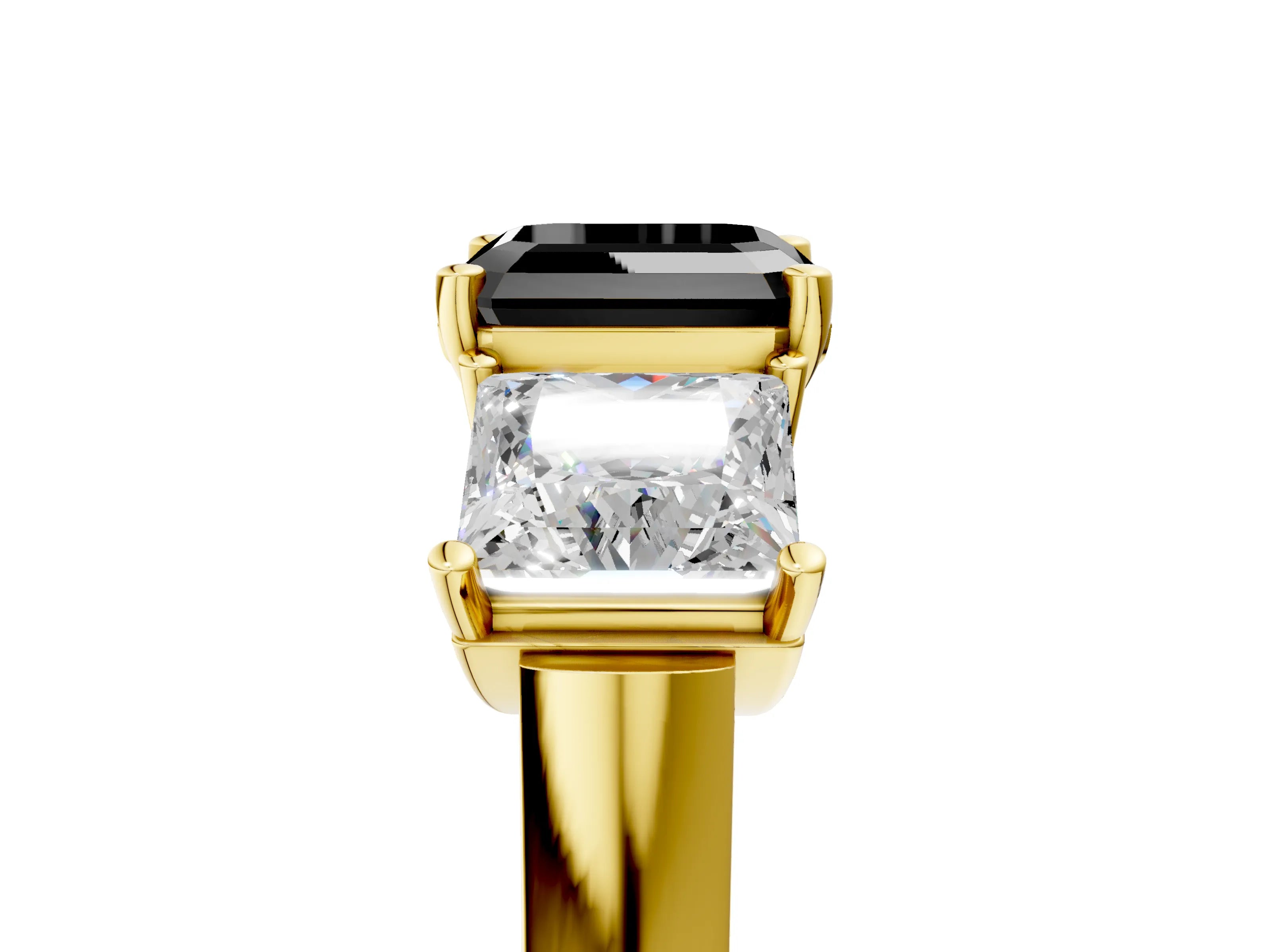Yellow gold Three-Stone Fancy Black Asscher Cut Brilliant Diamond Trellis Ring with Comfort Fit Band_5