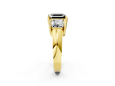 Yellow gold Three Stone Fancy Black Asscher Cut Cut Channel Set Diamond Ring_2