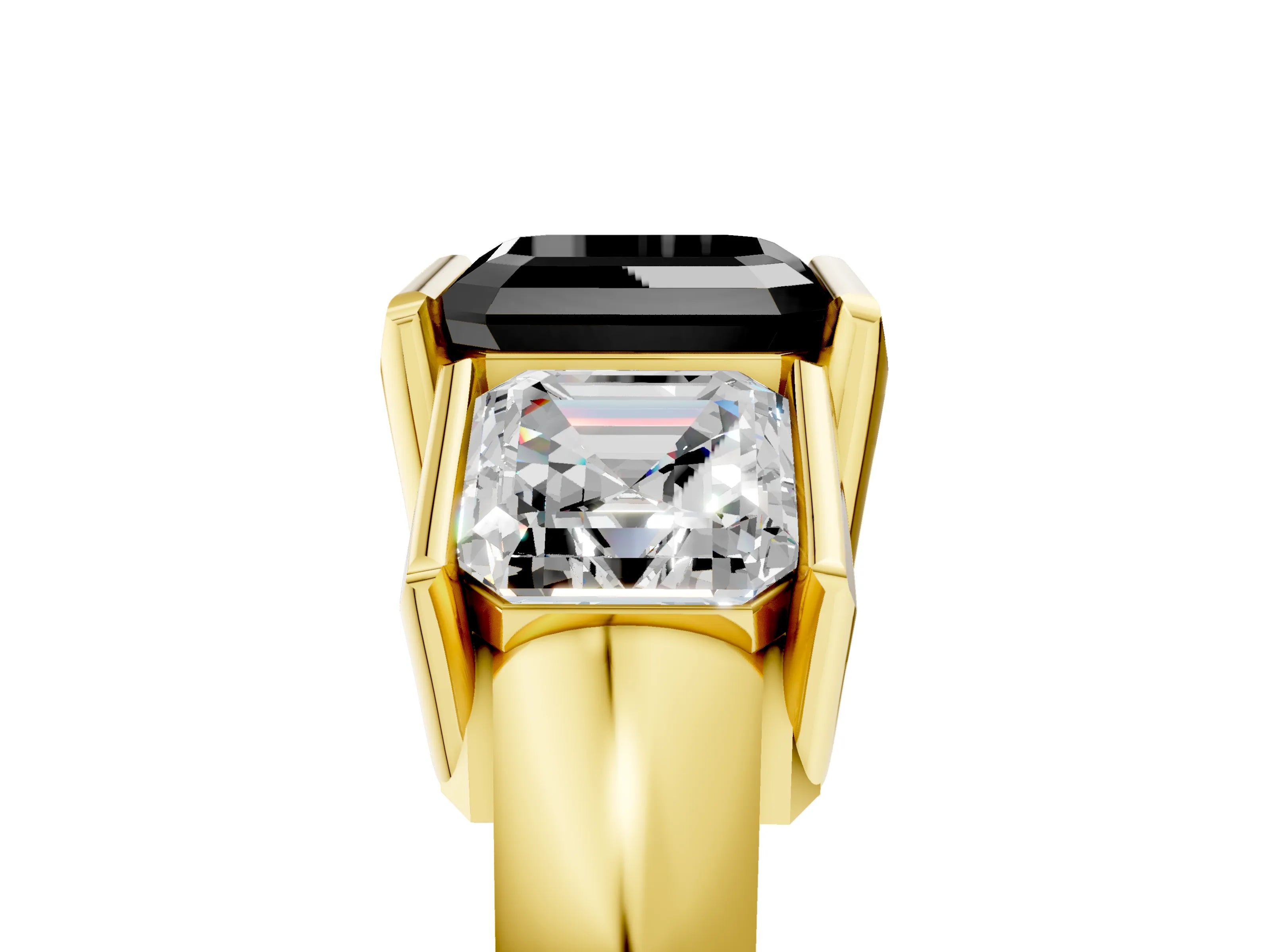 Yellow gold Three Stone Fancy Black Asscher Cut Cut Channel Set Diamond Ring_5