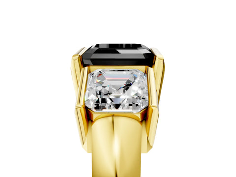 Yellow gold Three Stone Fancy Black Asscher Cut Cut Channel Set Diamond Ring_5