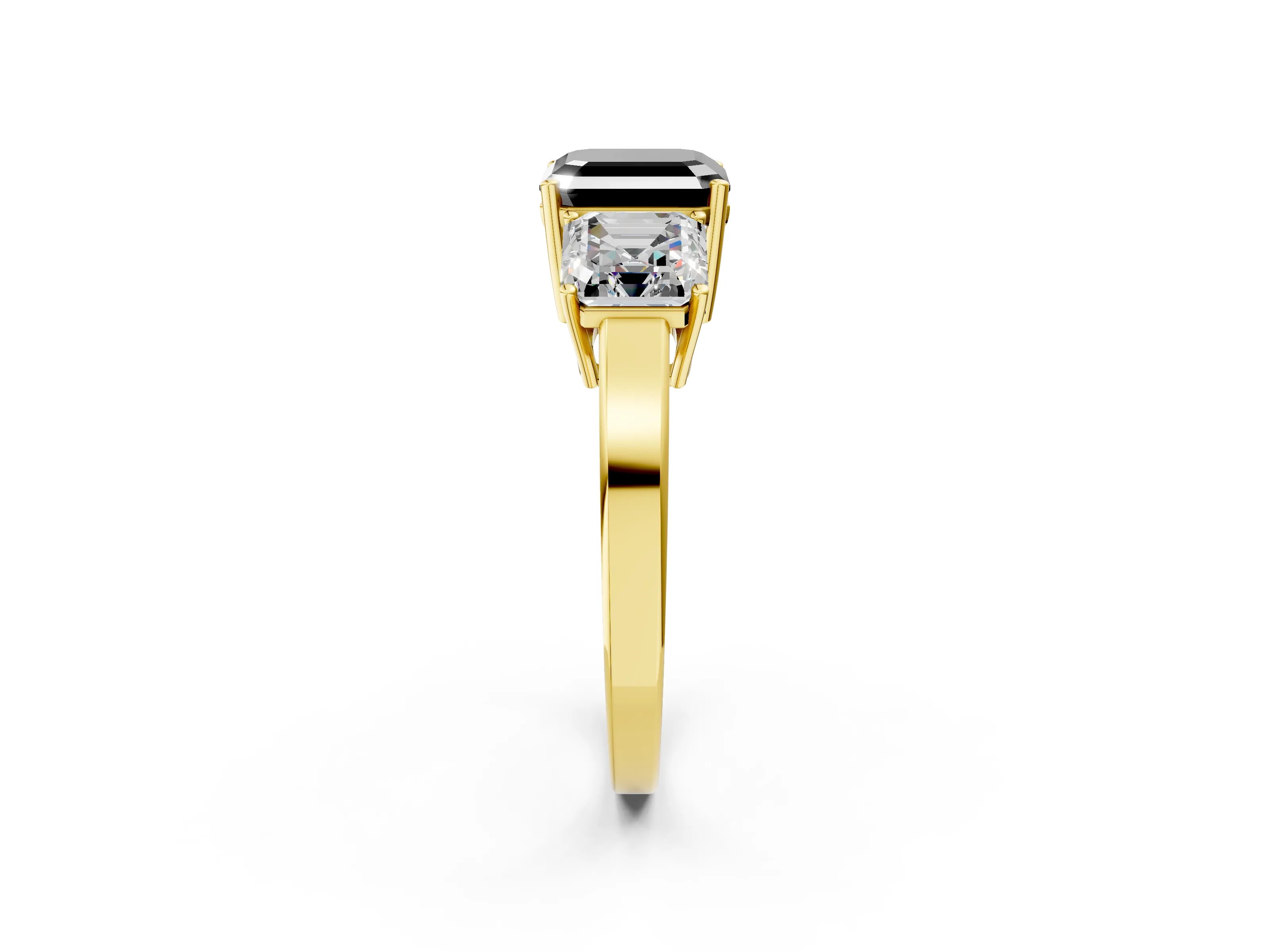 Yellow gold Three-Stone Fancy Black Asscher Cut Cut Diamond Engagement Ring with Flat Band and Four-Prong Setting_14