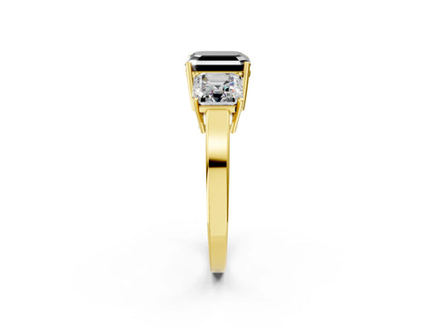 Yellow gold Three-Stone Fancy Black Asscher Cut Cut Diamond Engagement Ring with Flat Band and Four-Prong Setting_14