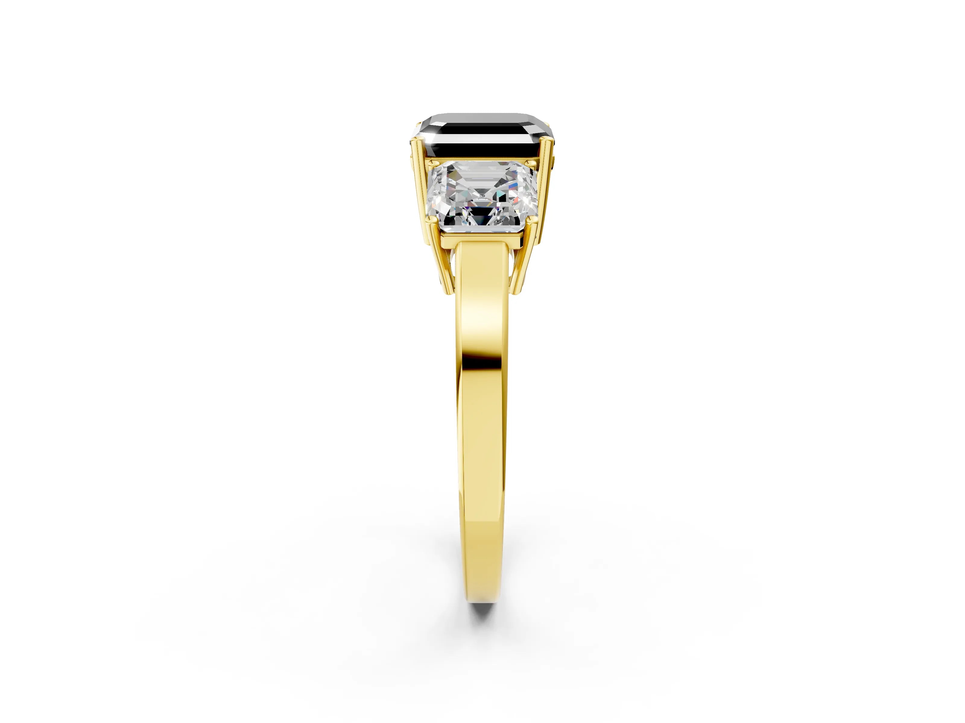 Yellow gold Three-Stone Fancy Black Asscher Cut Cut Diamond Engagement Ring with Flat Band and Four-Prong Setting_2
