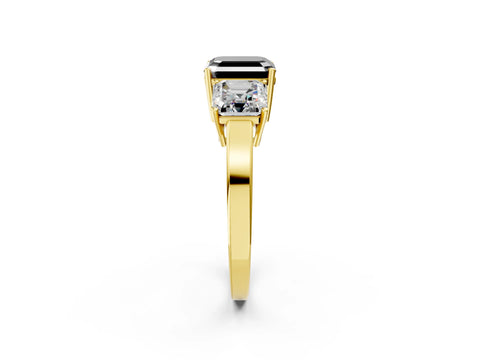 Yellow gold Three-Stone Fancy Black Asscher Cut Cut Diamond Engagement Ring with Flat Band and Four-Prong Setting_2