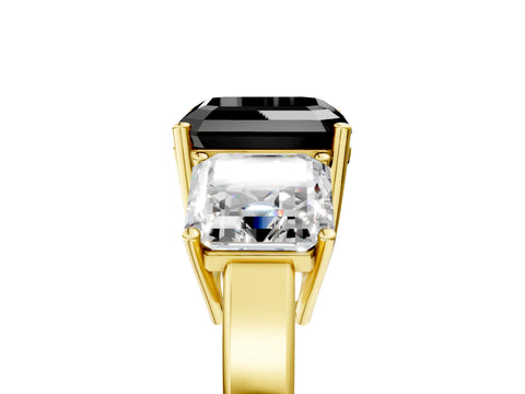 Yellow gold Three-Stone Fancy Black Asscher Cut Cut Diamond Engagement Ring with Flat Band and Four-Prong Setting_5