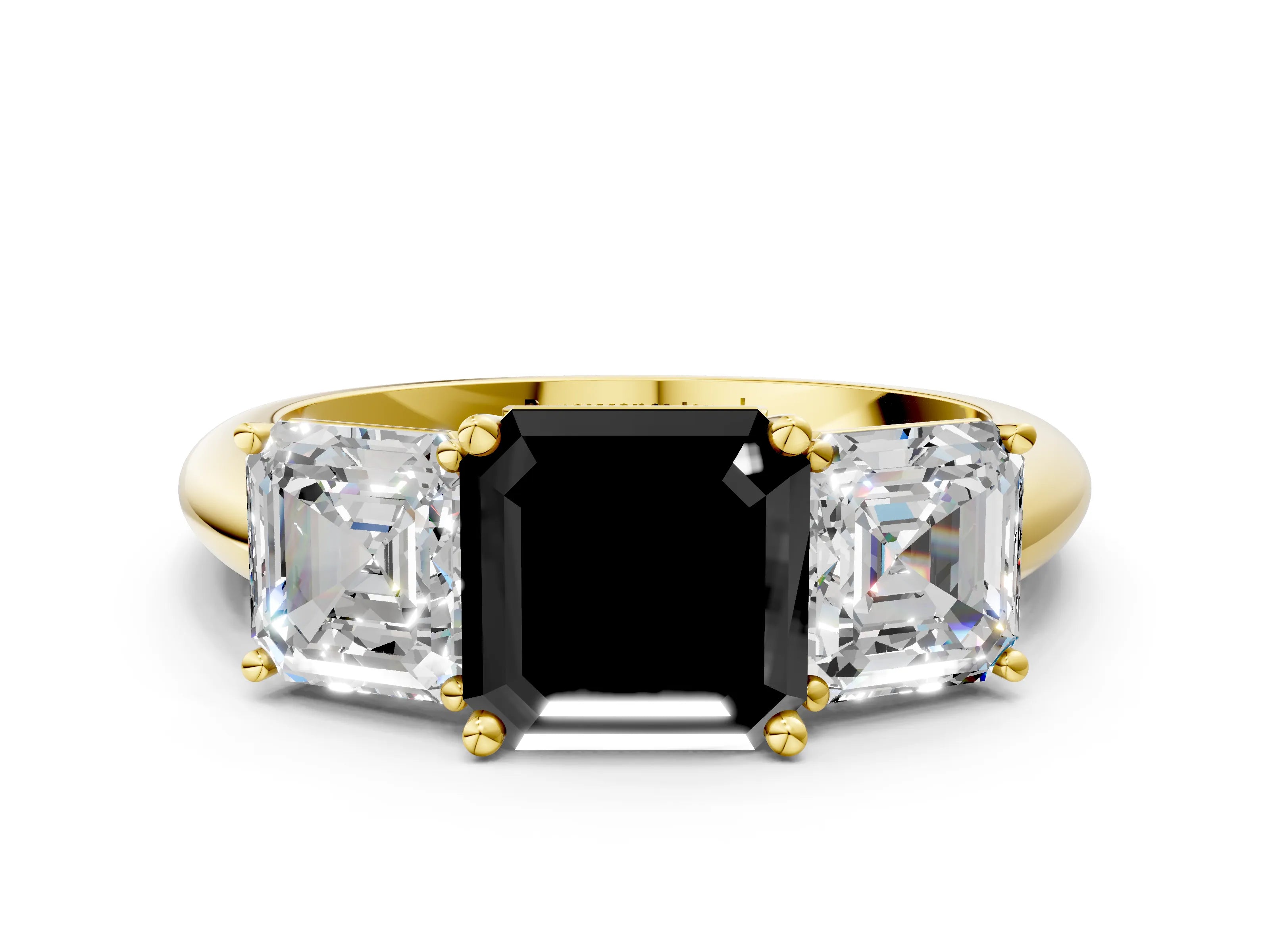 Yellow gold Three-Stone Fancy Black Asscher Cut Cut Diamond Engagement Ring with Prong Setting on a White Gold Band