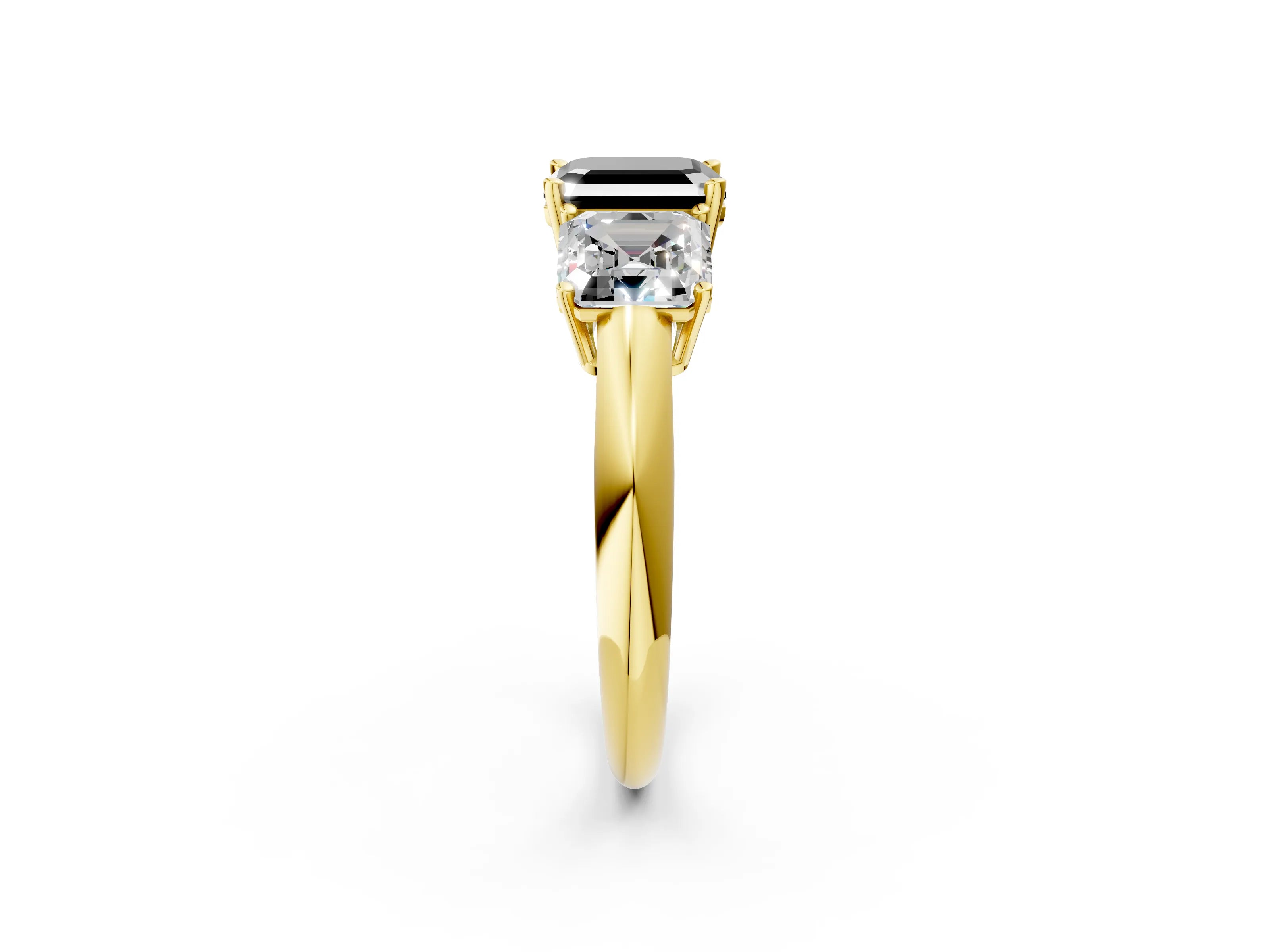Yellow gold Three-Stone Fancy Black Asscher Cut Cut Diamond Engagement Ring with Prong Setting on a White Gold Band_2