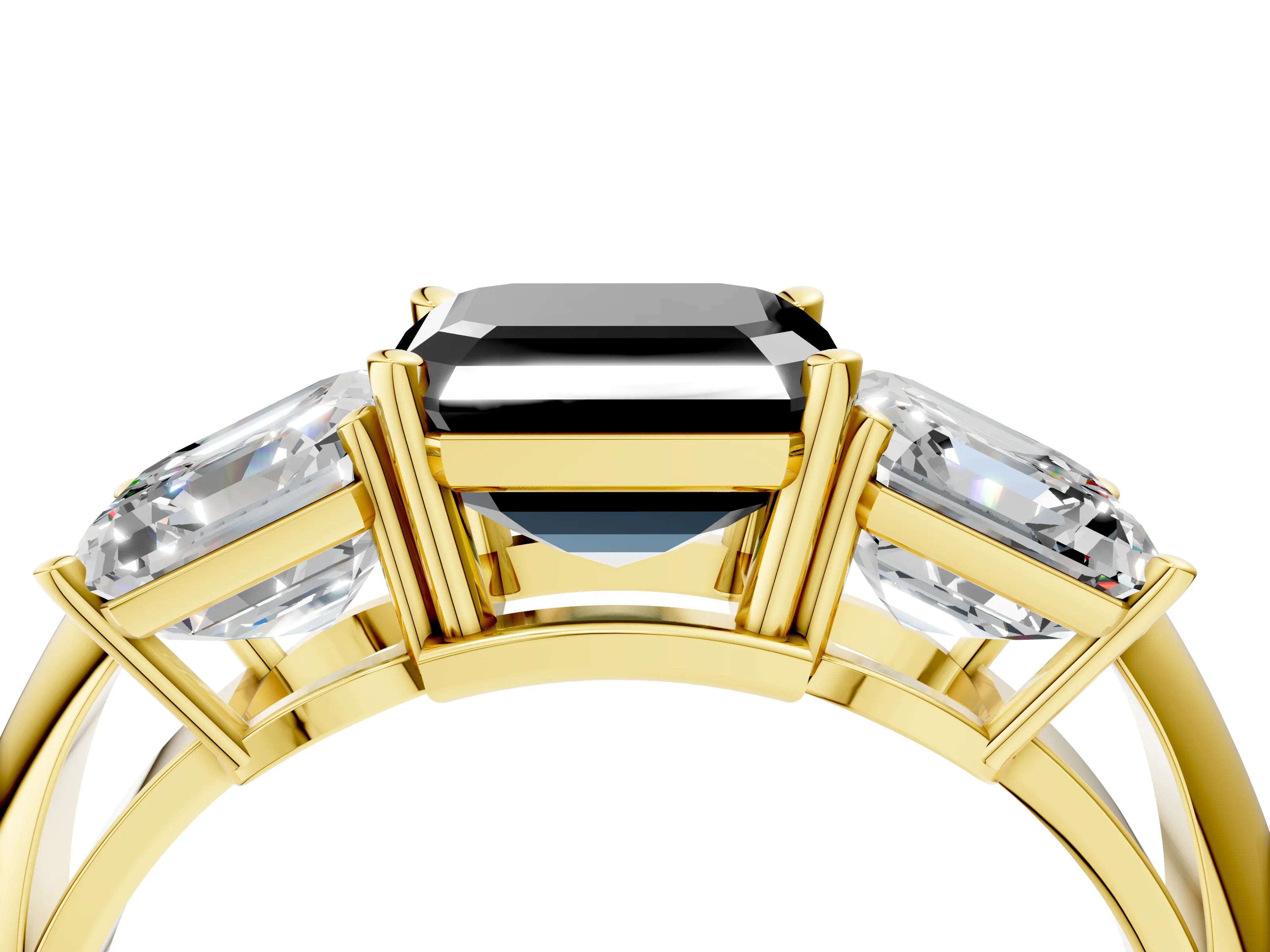 Yellow gold Three-Stone Fancy Black Asscher Cut Cut Diamond Engagement Ring with Prong Setting on a White Gold Band_28