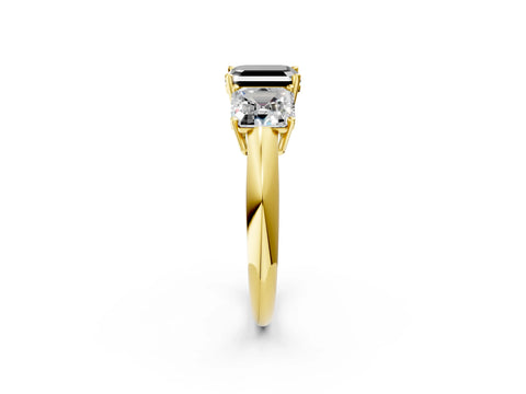 Yellow gold Three-Stone Fancy Black Asscher Cut Cut Diamond Engagement Ring with Prong Setting on a White Gold Band_2