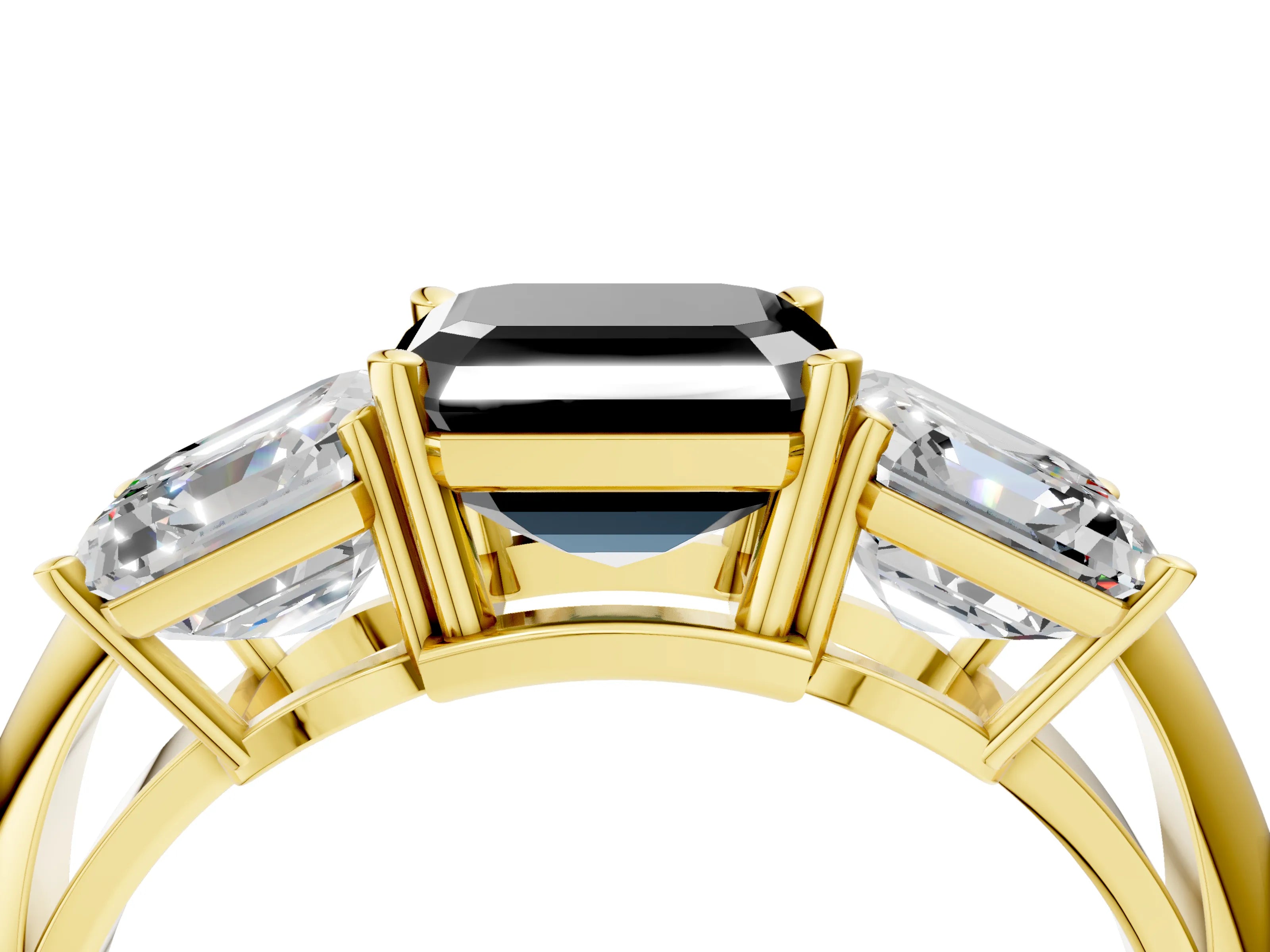 Yellow gold Three-Stone Fancy Black Asscher Cut Cut Diamond Engagement Ring with Prong Setting on a White Gold Band_4