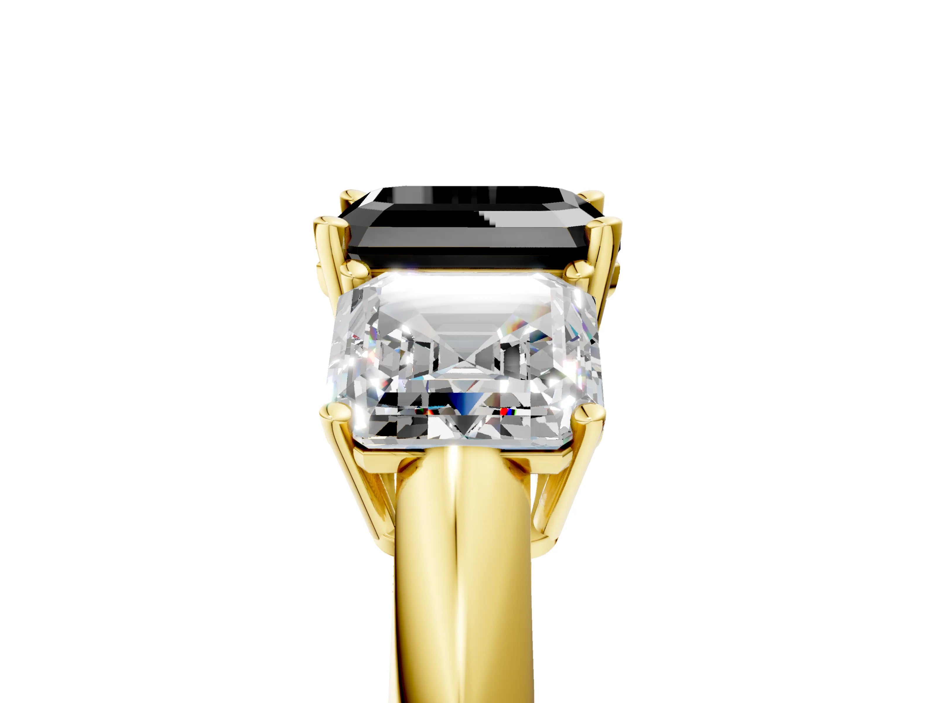 Yellow gold Three-Stone Fancy Black Asscher Cut Cut Diamond Engagement Ring with Prong Setting on a White Gold Band_5