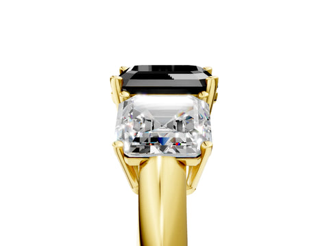 Yellow gold Three-Stone Fancy Black Asscher Cut Cut Diamond Engagement Ring with Prong Setting on a White Gold Band_5