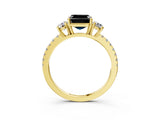 Yellow gold Three-Stone Fancy Black Asscher Cut Cut Diamond Pavé Band with Prong Setting_18