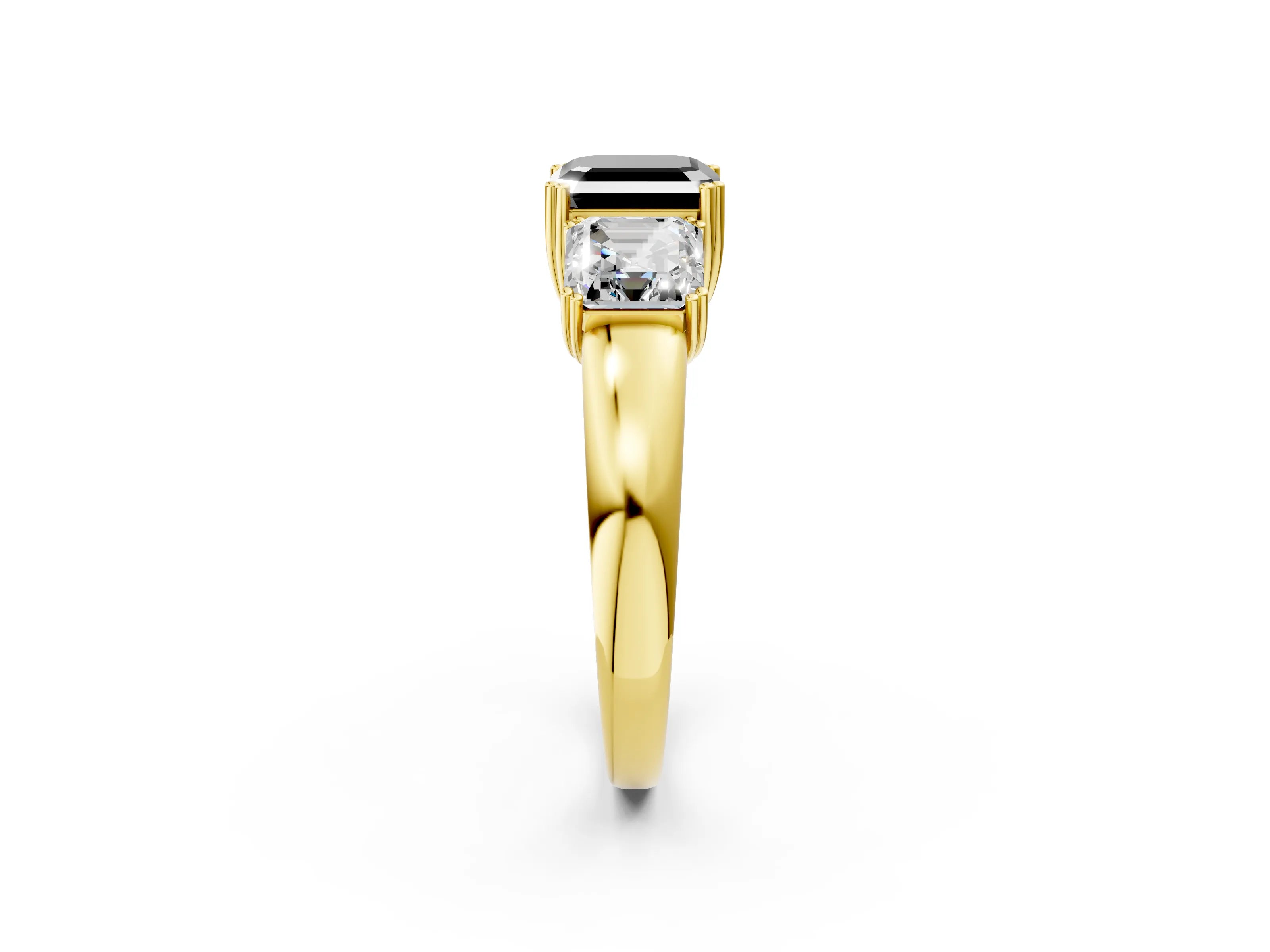 Yellow gold Three-Stone Fancy Black Asscher Cut Cut Diamond Ring with Channel Set Band and Four-Prong Setting_2