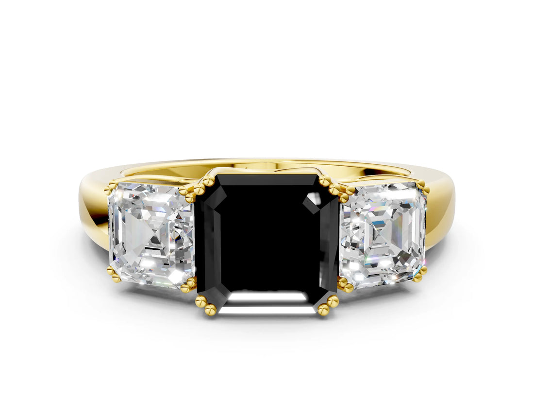 Yellow gold Three-Stone Fancy Black Asscher Cut Cut Diamond Ring with Channel Set Band and Four-Prong Setting_24