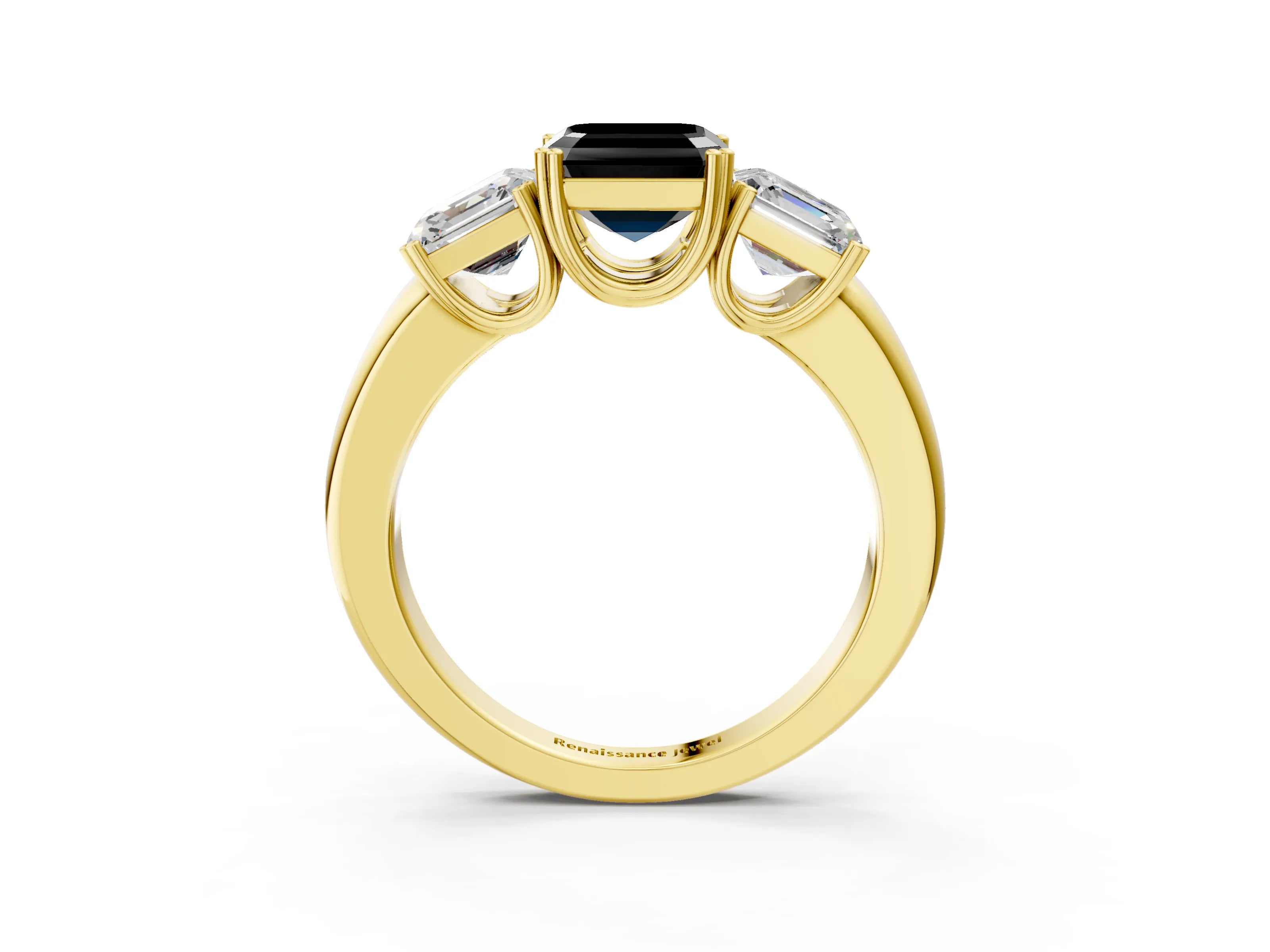 Yellow gold Three-Stone Fancy Black Asscher Cut Cut Diamond Ring with Channel Set Band and Four-Prong Setting_3
