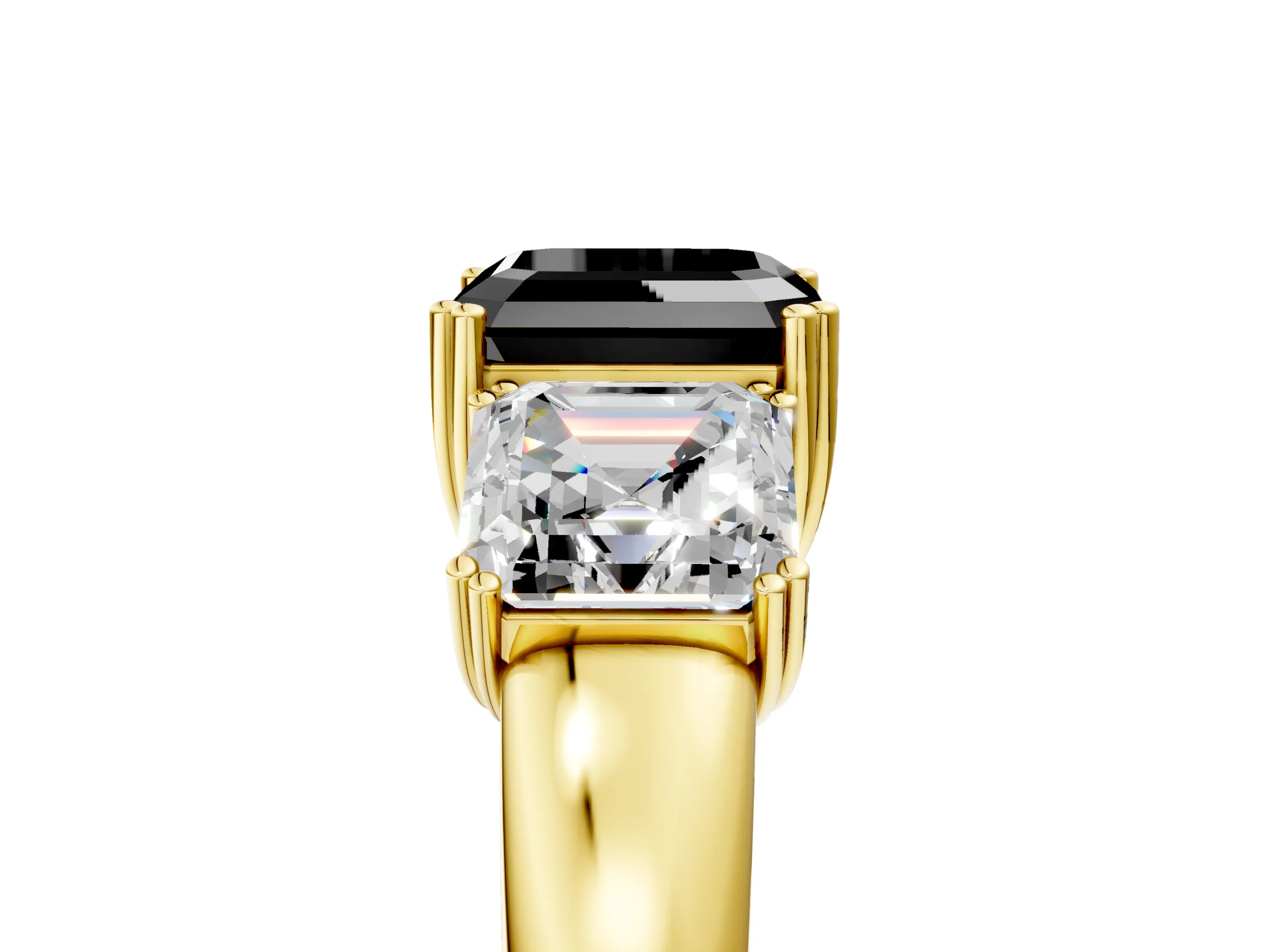 Yellow gold Three-Stone Fancy Black Asscher Cut Cut Diamond Ring with Channel Set Band and Four-Prong Setting_5