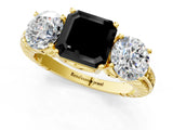 Yellow gold Three-Stone Fancy Black Asscher Cut Cut Diamond Ring with Channel-Set Band and Prong Setting_13