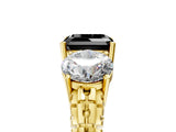 Yellow gold Three-Stone Fancy Black Asscher Cut Cut Diamond Ring with Channel-Set Band and Prong Setting_17