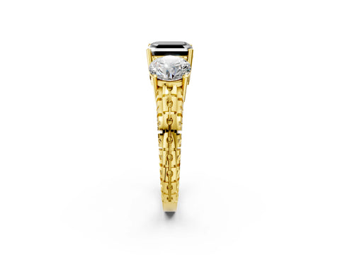 Yellow gold Three-Stone Fancy Black Asscher Cut Cut Diamond Ring with Channel-Set Band and Prong Setting_2