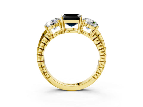 Yellow gold Three-Stone Fancy Black Asscher Cut Cut Diamond Ring with Channel-Set Band and Prong Setting_3