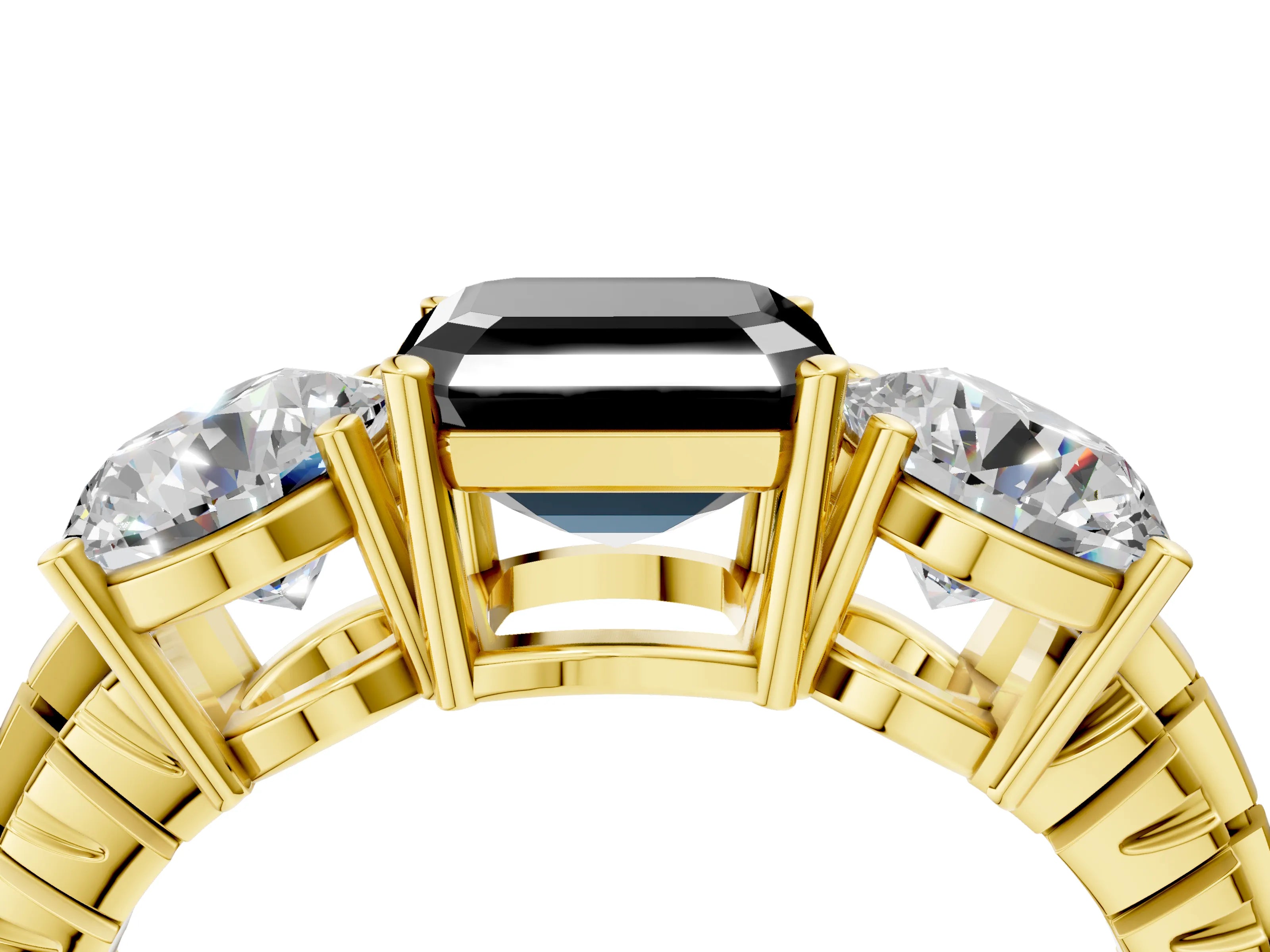 Yellow gold Three-Stone Fancy Black Asscher Cut Cut Diamond Ring with Channel-Set Band and Prong Setting_4