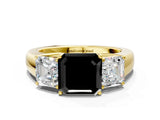 Yellow gold Three-Stone Fancy Black Asscher Cut Cut Diamond Ring with Prong Setting and Classic Band