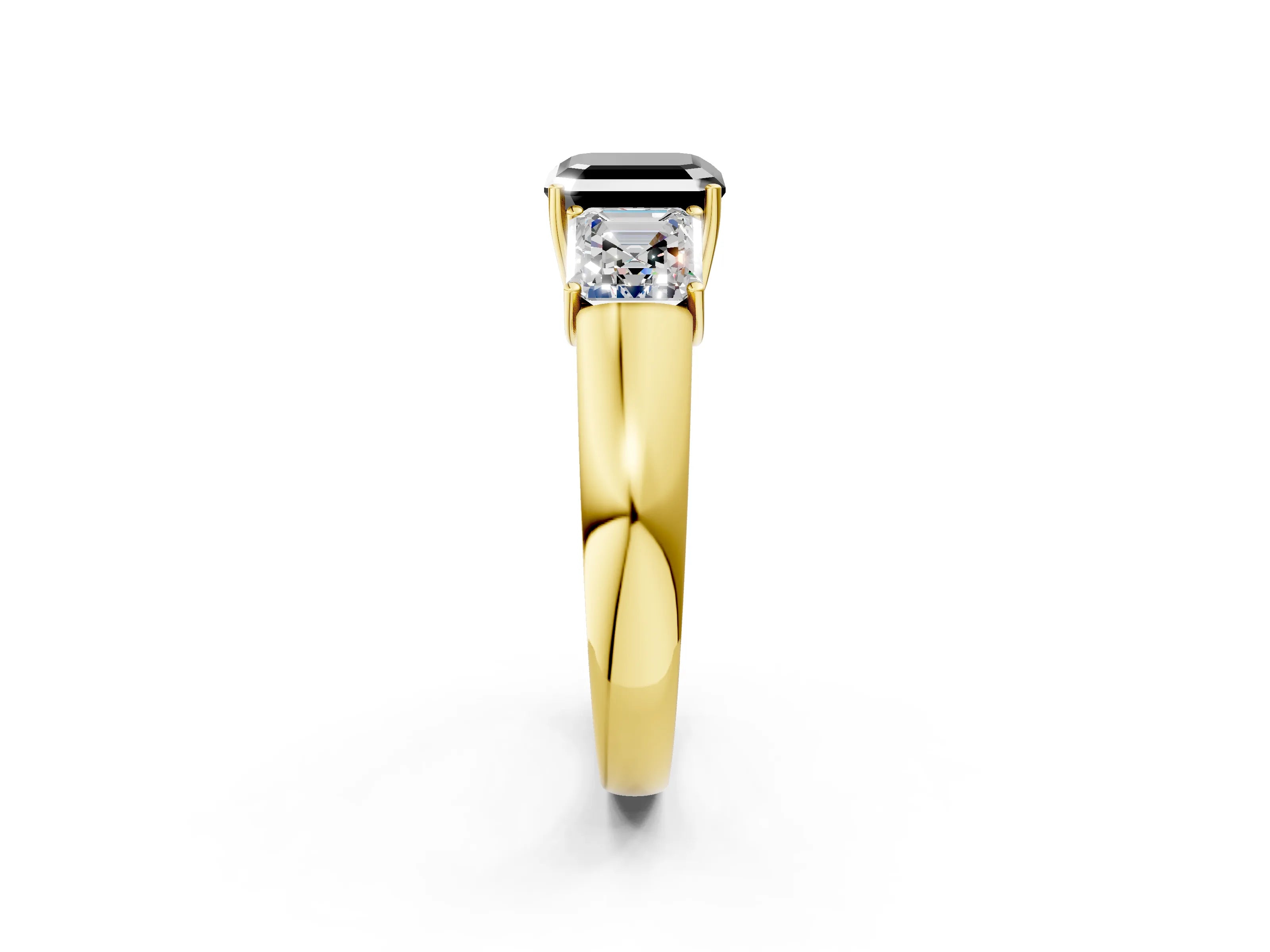 Yellow gold Three-Stone Fancy Black Asscher Cut Cut Diamond Ring with Prong Setting and Classic Band_2