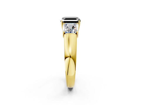 Yellow gold Three-Stone Fancy Black Asscher Cut Cut Diamond Ring with Prong Setting and Classic Band_2