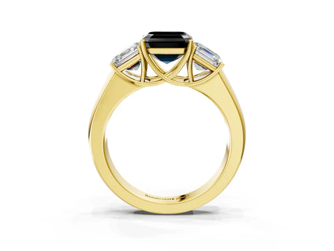 Yellow gold Three-Stone Fancy Black Asscher Cut Cut Diamond Ring with Prong Setting and Classic Band_3
