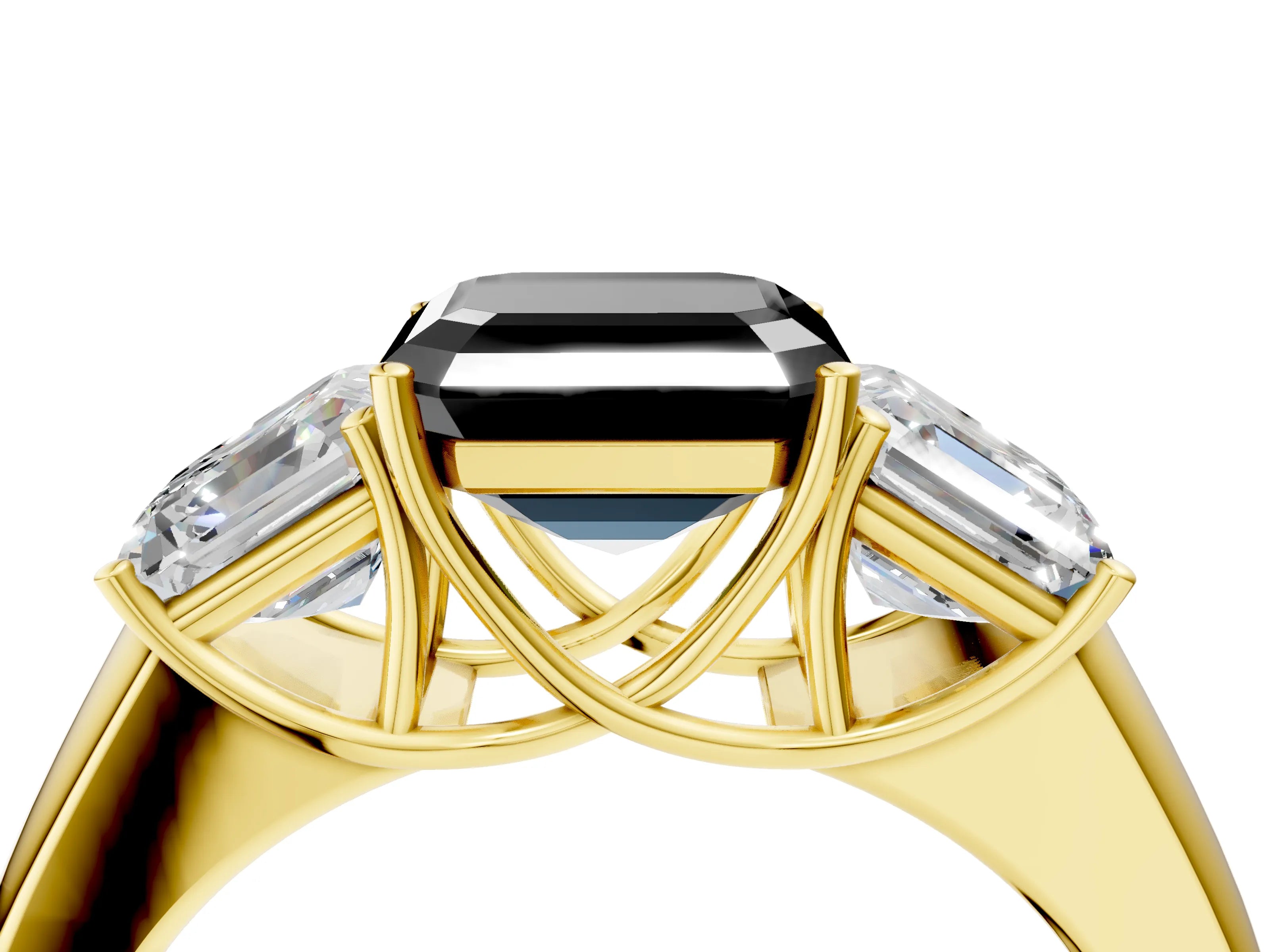 Yellow gold Three-Stone Fancy Black Asscher Cut Cut Diamond Ring with Prong Setting and Classic Band_4
