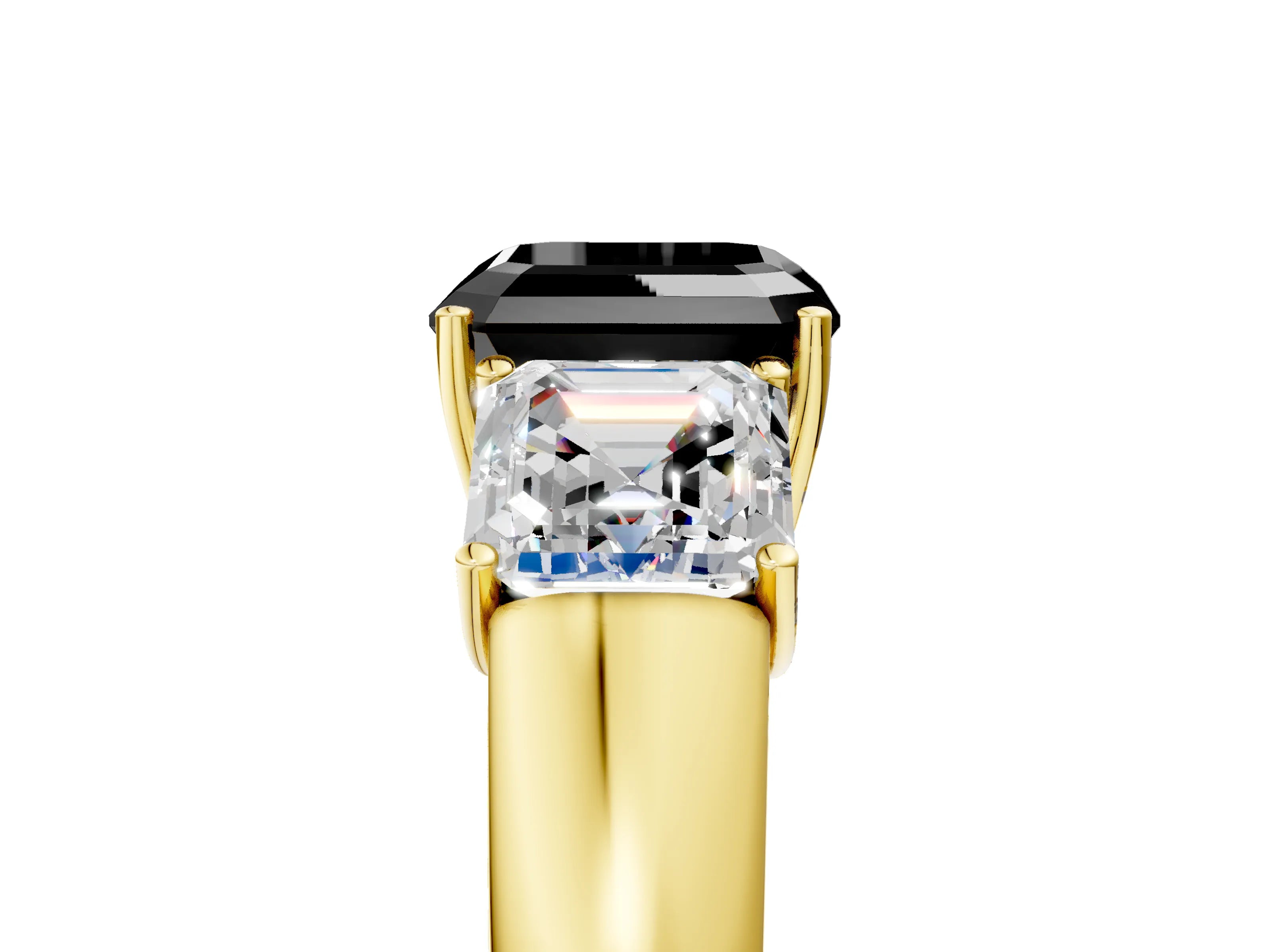 Yellow gold Three-Stone Fancy Black Asscher Cut Cut Diamond Ring with Prong Setting and Classic Band_5