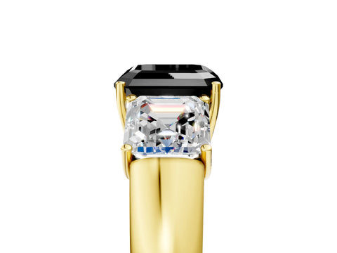 Yellow gold Three-Stone Fancy Black Asscher Cut Cut Diamond Ring with Prong Setting and Classic Band_5
