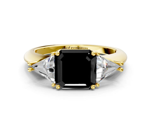 Yellow gold Three-Stone Fancy Black Asscher Cut Cut Diamond Ring with Trillion Side Stones and Four-Prong Setting_3