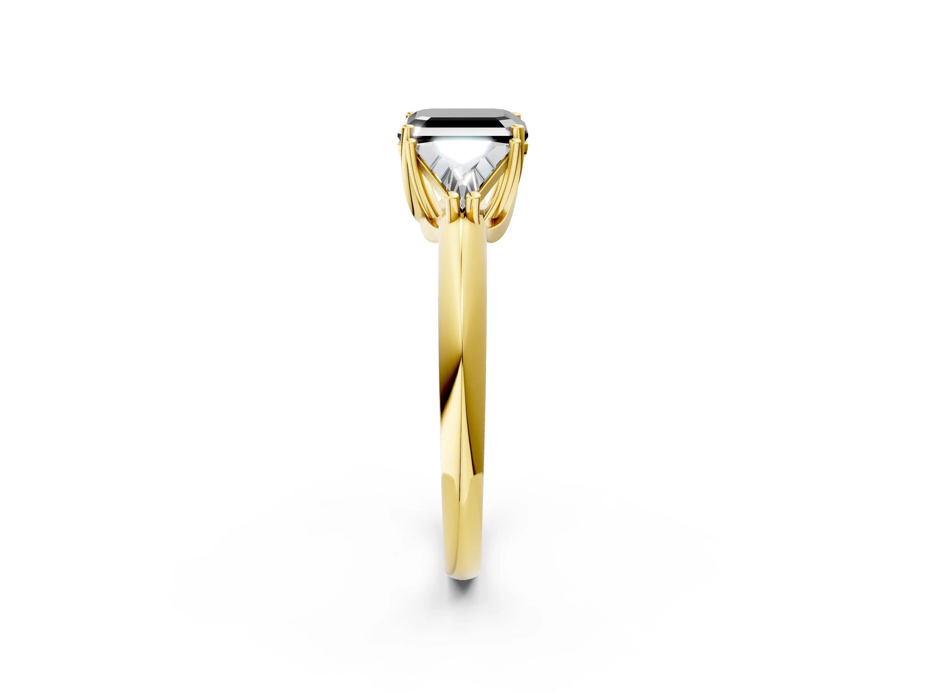 Yellow gold Three-Stone Fancy Black Asscher Cut Cut Diamond Ring with Trillion Side Stones and Four-Prong Setting_5