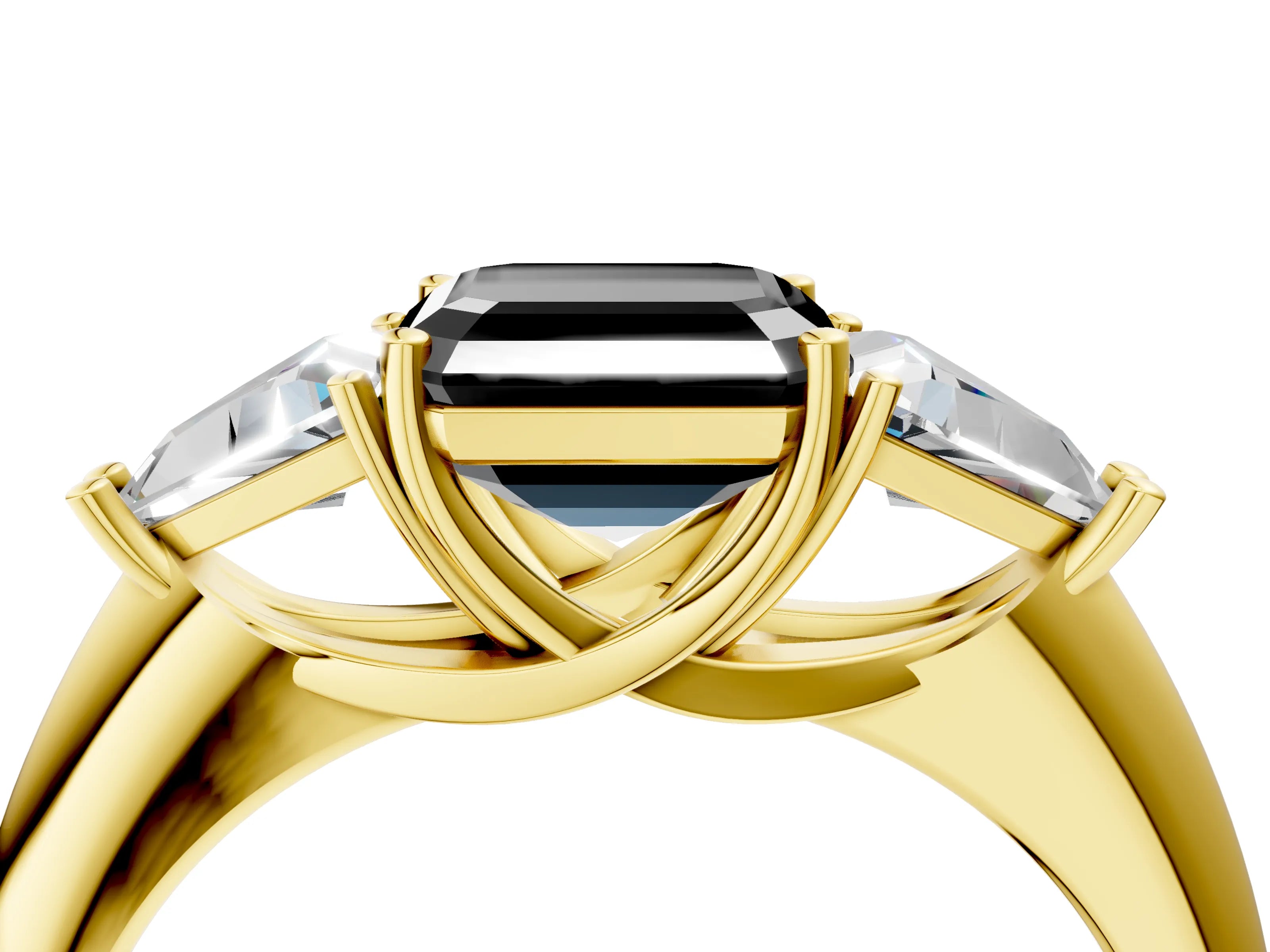 Yellow gold Three-Stone Fancy Black Asscher Cut Cut Diamond Ring with Trillion Side Stones and Four-Prong Setting_7