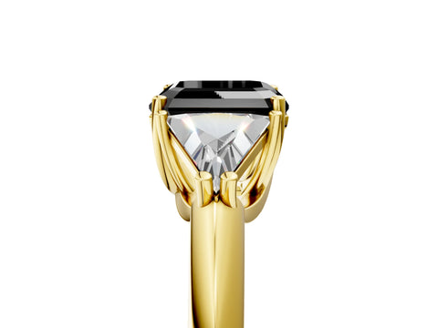 Yellow gold Three-Stone Fancy Black Asscher Cut Cut Diamond Ring with Trillion Side Stones and Four-Prong Setting_8