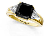 Yellow gold Three-Stone Fancy Black Asscher Cut Cut Diamond Ring with Trillion Side Stones on a Split Shank Band_1